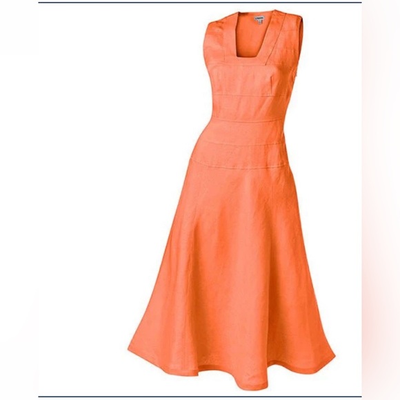 J. PETERMAN Linen Midi Dress Orange Sleeveless Retro Women's Sz 0 XS - Picture 1 of 15